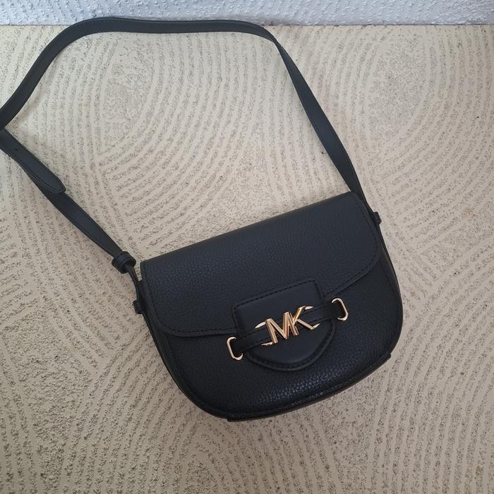 TAS WANITA MK REED SMALL SADDLE CROSSBODY BLACK LEATHER