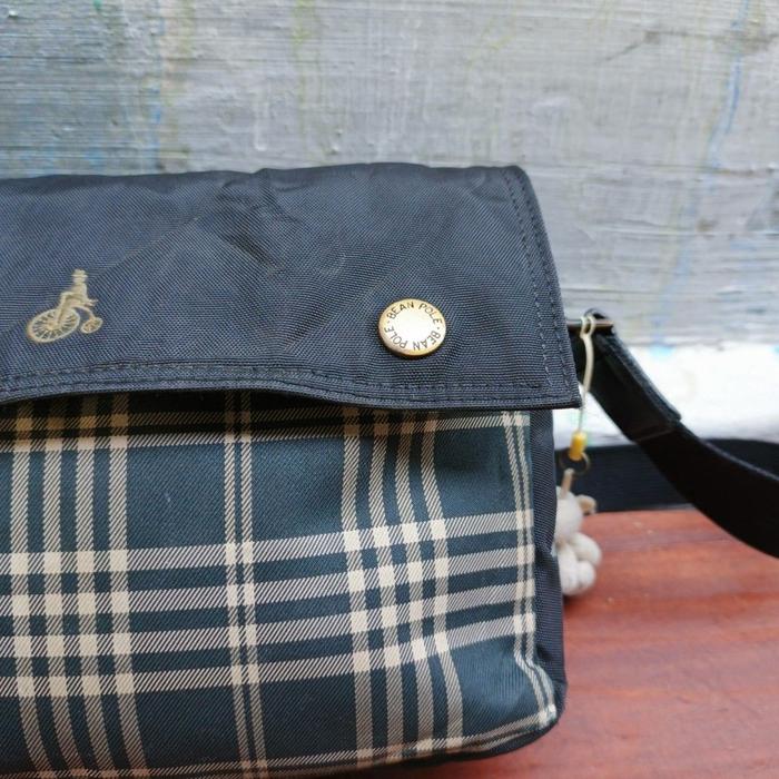 BEAN POLE  mini vintage sling bag/nilon mix kulit/BLK/small