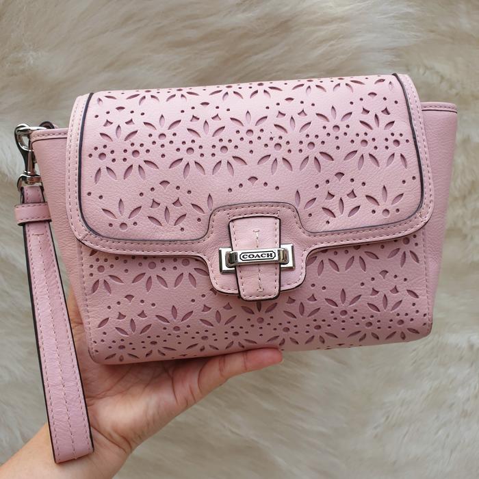 Clutch Coach Handbag Tas Tangan Kulit Asli Pink Wanita