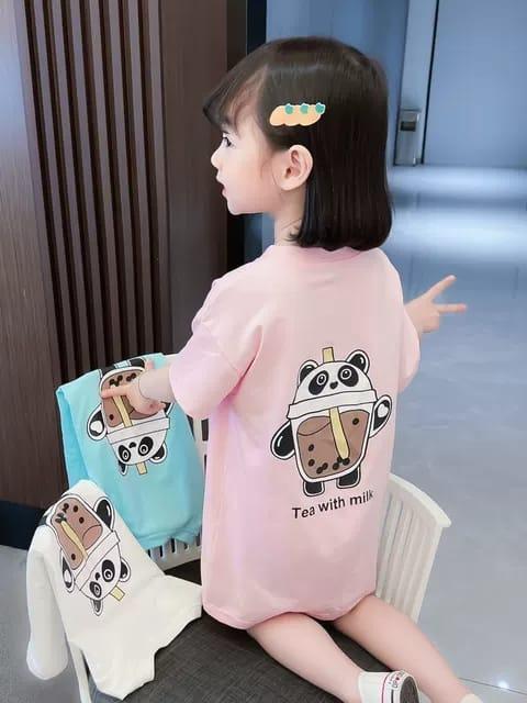 Kaos Anak Motif Boba Lucu (LS dress cup boba tea panda)