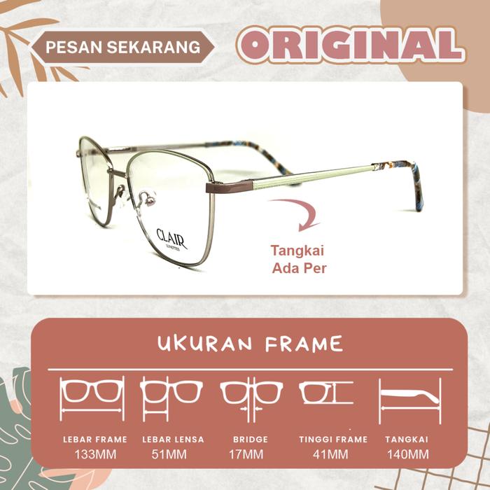 Kacamata Model Cat Eye CLAIR M11243 | Lebar Frame 140 Size 51 | Frame Cat Eye Nosepad Baut