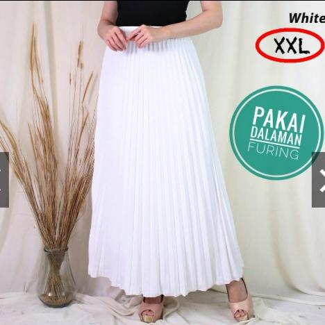 (STORE LADIES) OK PLISKET PUTIH XXL JUMBO BIGSIZE HYGET MELAR MAYUNG PLEATED SKIRT MAXI MUSLIM BUMIL