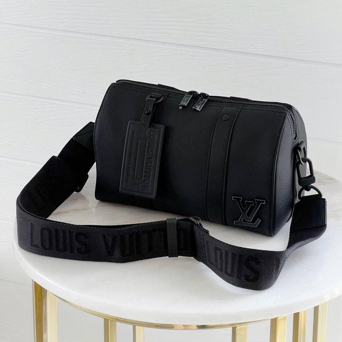 Louis Vuitton LV City Keepall Bag in Black Aerogram Grained Calfskin