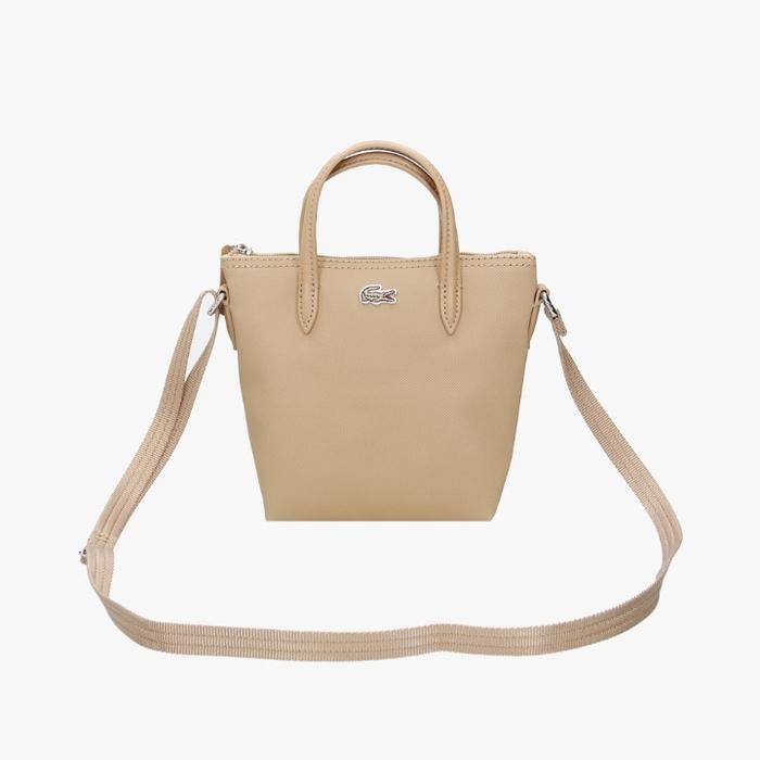 LACOSTE Women's L .12 .12 Concept Petit Pique Coated Kanvas Mini Zip Tote Bag - Cokelat