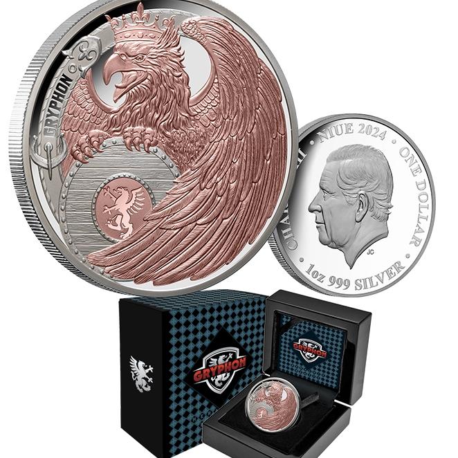 Proof Silver Coin Rosegold Plating Gryphon 1 oz 2024 | Koin Perak Proof Niue