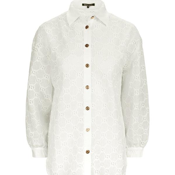 BUTTONSCARVES Monogram Lace Shirt Kemeja Wanita - White