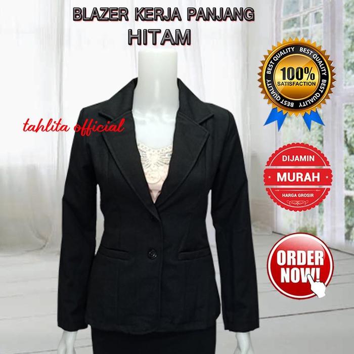 Blazer Formal Wanita HITAM PUTIH DONGKER ABU Ukuran S - 5L Jas Blezer Kancing Dua Bahan Gabardine Ja