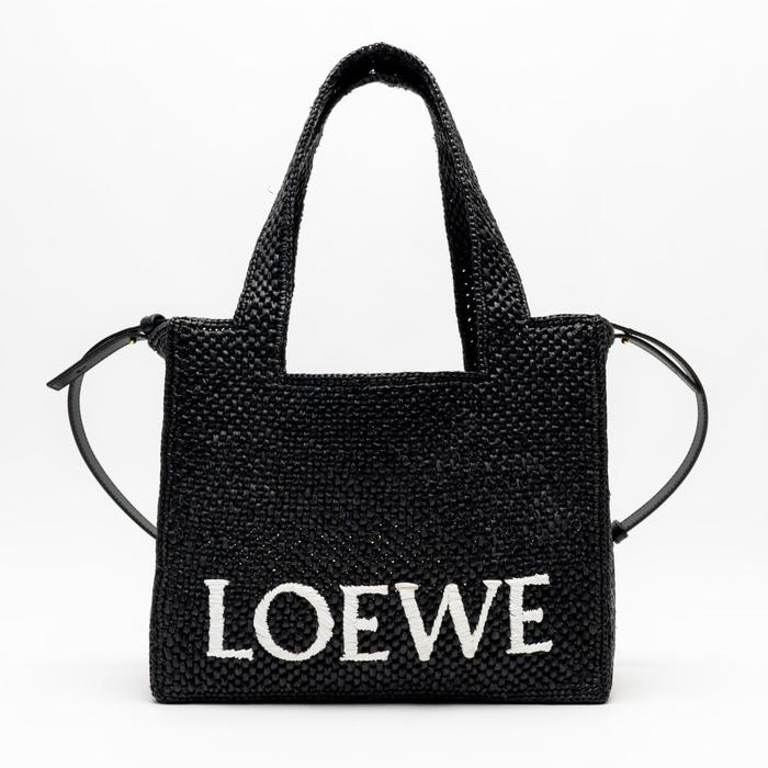 Loewe Medium Font Raffia Tote Bag