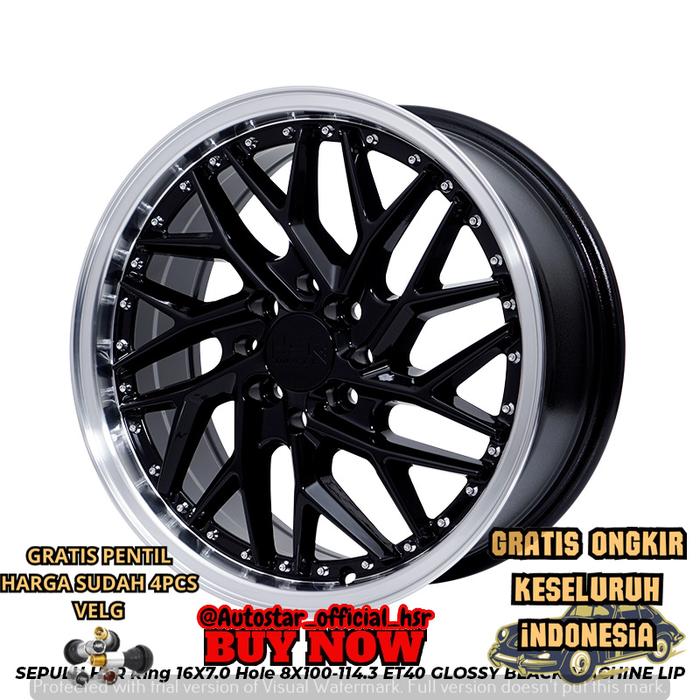jual velg mobil racing hsr sepulu R16 pcd 4x100-4x114,3 lebar rata 7 offset 40 black lips cocok untu