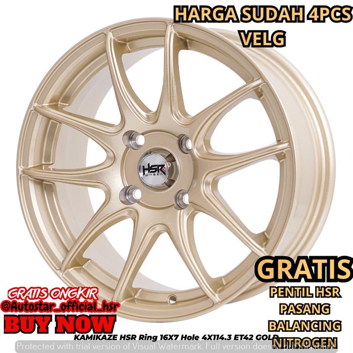 velg mobil jdm HSR Kamikaze R16 pcd 4x114,3 gold cocok untuk mobil Accord VTI, Cielo, Maestro,Avanza