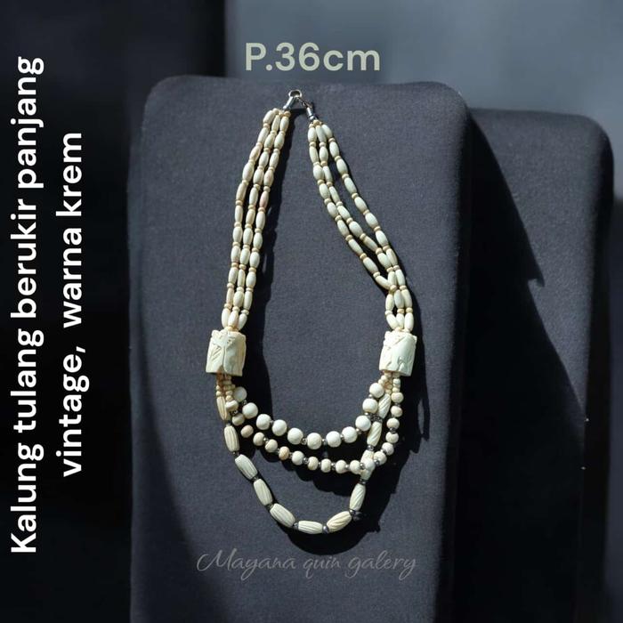 Kalung  tulang berukir panjang vintage