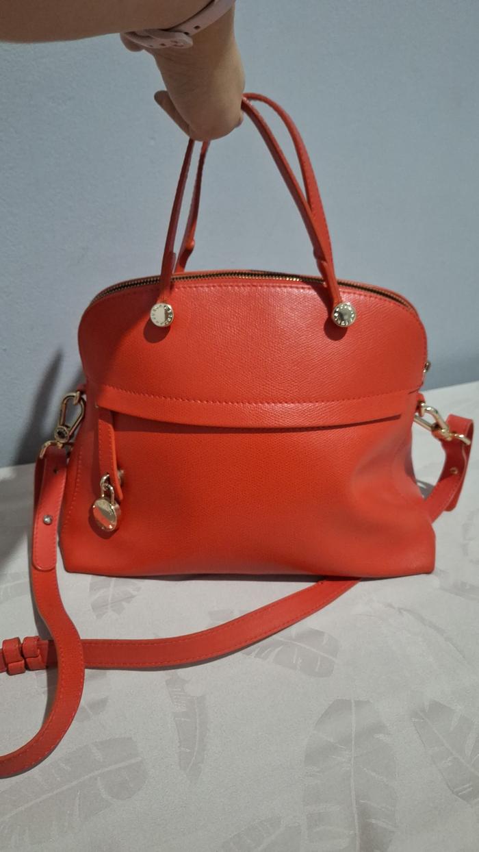 Preloved FURLA Red Orange Leather Medium Piper Top Handle Bag