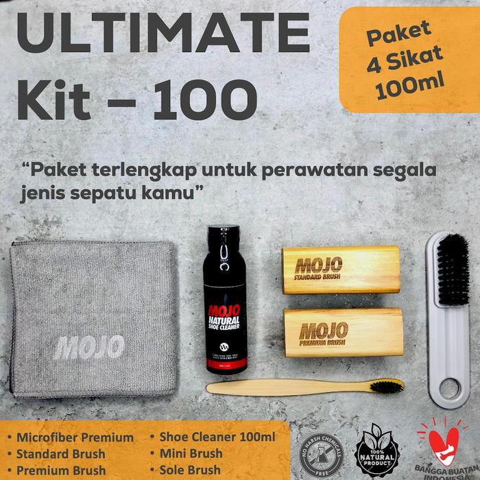 BEST ULTIMATE KIT (4 SIKAT) - MOJO SHOE CLEANER / CAIRAN PEMBERSIH SEPATU / SABUN CUCI / PAKET LENGK