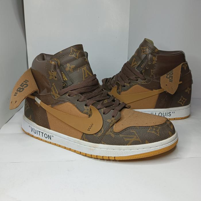 COLLECTION!!! Nike AJ1 High x LV x Official Whit3  Monogram Sepatu Sneaker Sneakers Casual Sepatu Se