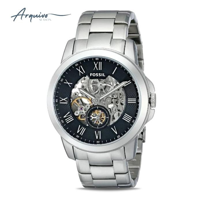 Jam Tangan Pria Fossil Grant Automatic Silver Stainless Steel Mewah Sporty Original ME3055