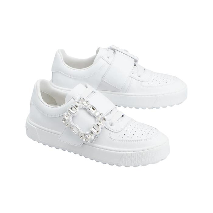 Roger Vivier Very Vivier Strass Buckle Leather Sneakers White with Shoe Lace