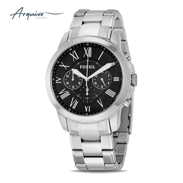 Jam Tangan Fossil Pria Grant Chronograph Silver Stainless Steel Mewah Original FS4736