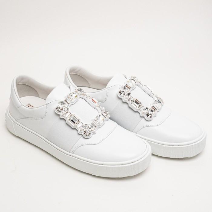 Roger Vivier Very Vivier Strass Buckle Leather Sneakers White