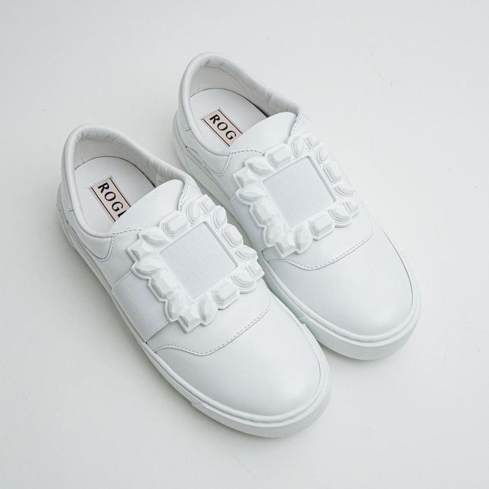Roger Vivier Very Vivier Rubber Buckle Leather Sneakers All White