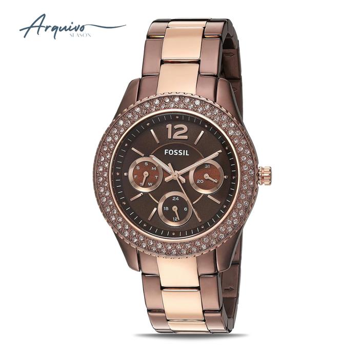 Jam Tangan Fossil Wanita Stella Chronograph Stainless Steel Mewah Original ES4079