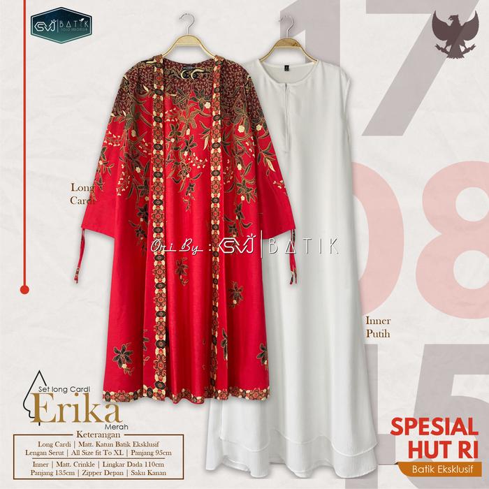 Baju HUT RI kemerdekaan SETELAN outer long cardigan batik set inner dress polos putih busui by svj