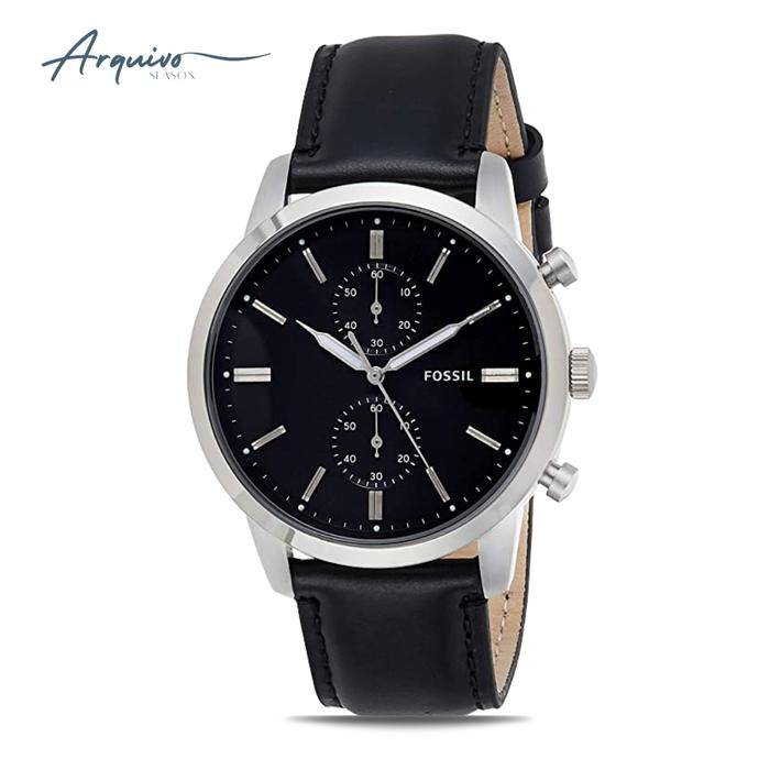 Jam Tangan Fossil Pria Townsman Chronograph Kulit Hitam Casual Original FS5396
