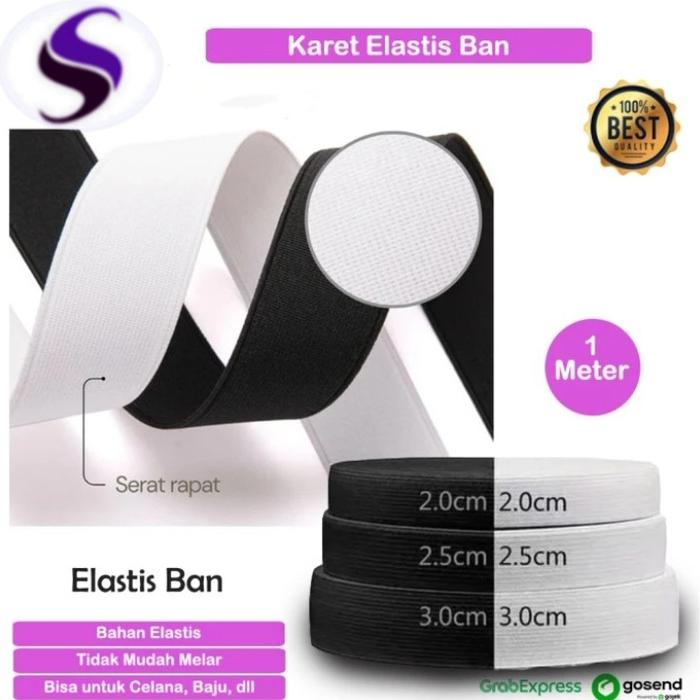 Karet Elastis 2cm Hitam Tali-Pinggang-Wanita Band Bahan Kolor Baju Serbaguna Per meter Best Quality
