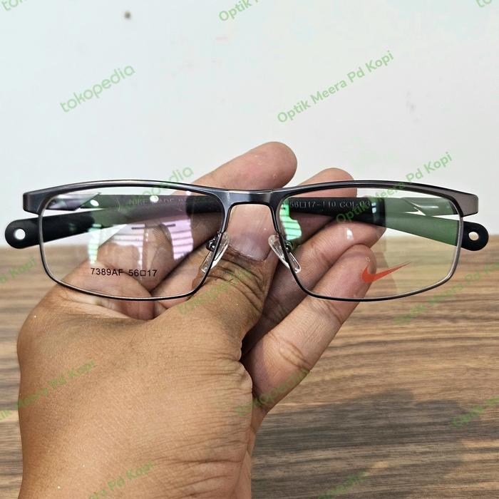 kacamata pria wanita kotak full frame sporty nike 7389 gunmetal grey