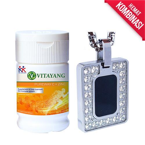 Kalung KK Liforce Square Stone #2 (Paket Pemula) + Vitayang Pureway C + Zinc - KK Liforce + SGF 150 
