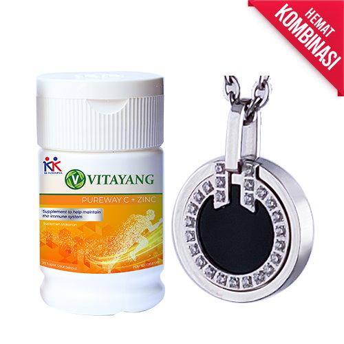 Kalung KK Liforce Ladies Circle Stone (Paket Pemula) + Vitayang Pureway C + Zinc - KK Liforce + FREE