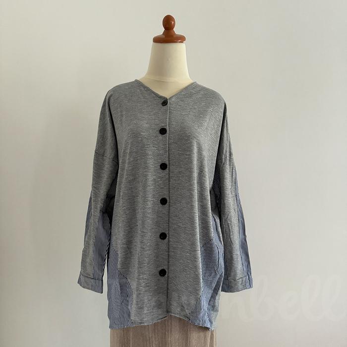 Outer Wanita Grey-Blue Stripes COTTON INK Modest Lengan Panjang - Size S [SPECIAL OFFERS]
