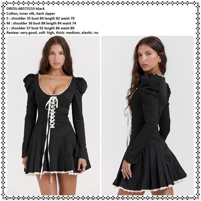 AB573155 Sexy Maid Cosplay Mini Dress Pita Lengan Panjang Wanita Korea Import Hitam Black