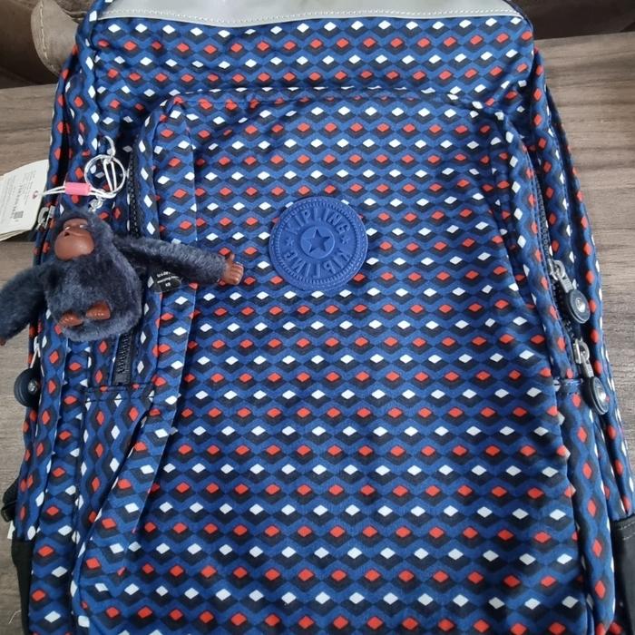 Tas ransel sekolah Besar Kipling Big School Bag  zip closure Blue Red biru original