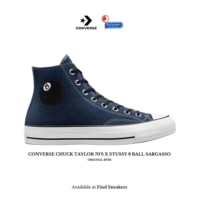 Sepatu Sneakers Pria CONVERSE CHUCK TAYLOR 70'S X STUSSY 8 BALL SARGASSO NAVY ORIGINAL BNIB