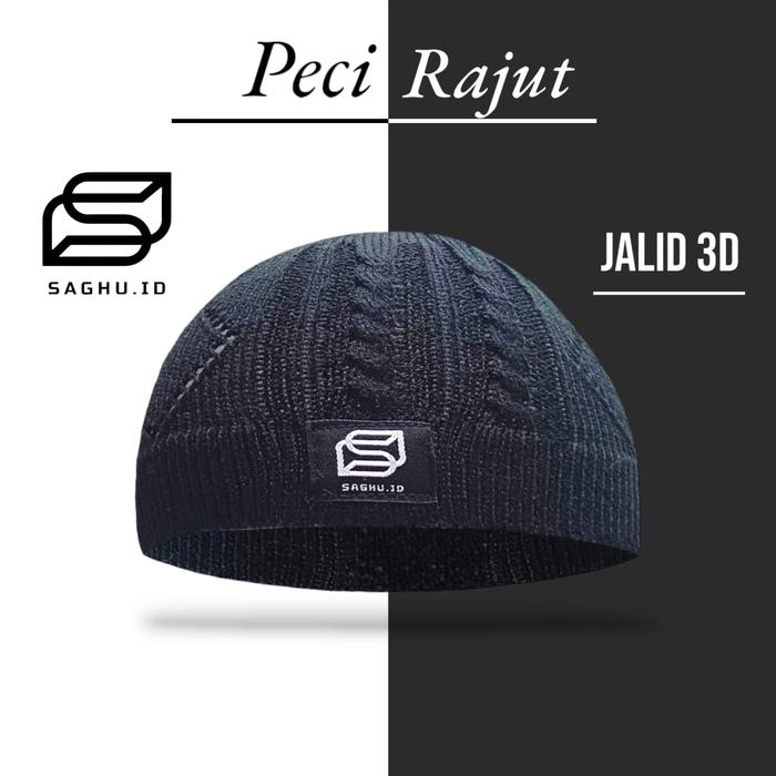 Peci Jalid 3D Rajut tebal handmade beanie dewasa songkok shalat saghu.id Muslim Nyaman