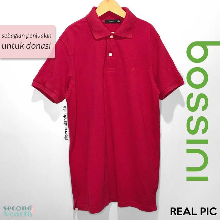 Bossini Polo Shirt Shortsleeve (M) Atasan Polo Lengan Pendek Kerah Unisex Merah Bold Polos Sporty Ca
