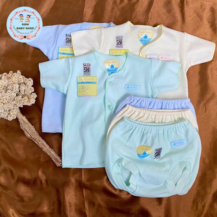 ruby baby one set new born / setelan baju bayi / baju celana kacamata / setelan baju celana pop