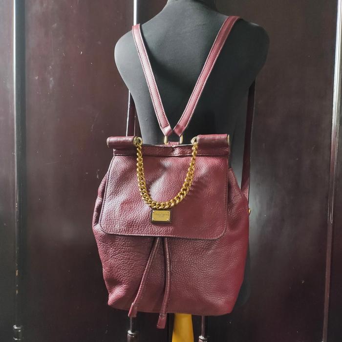 Backpack / Tas Ransel Serut Kulit Asli  D O L C E  &  G A B B A N A  Milano Sicily Maroon Preloved/s
