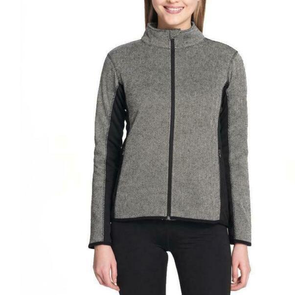 jaket andrew marc new york herringbone fleece track jacket casual running