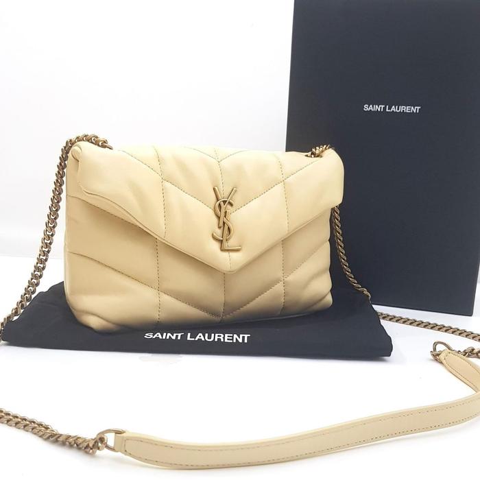 YSL SAINT LAURENT Puffer Toy Lou Loulou Shoulder Bag in Beige Yellow GHW