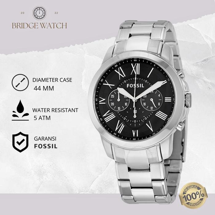 Jam Tangan Pria Fossil FS4736 Grant Chronograph Silver Stainless Steel Strap Rantai Casual Watch Ori