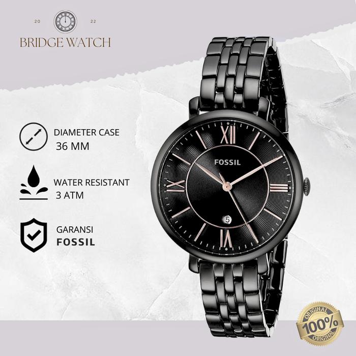 Jam Tangan Wanita Fossil Jacqueline ES3614 Rantai Analog Slim Black Stainless Steel Mewah Casual Ori