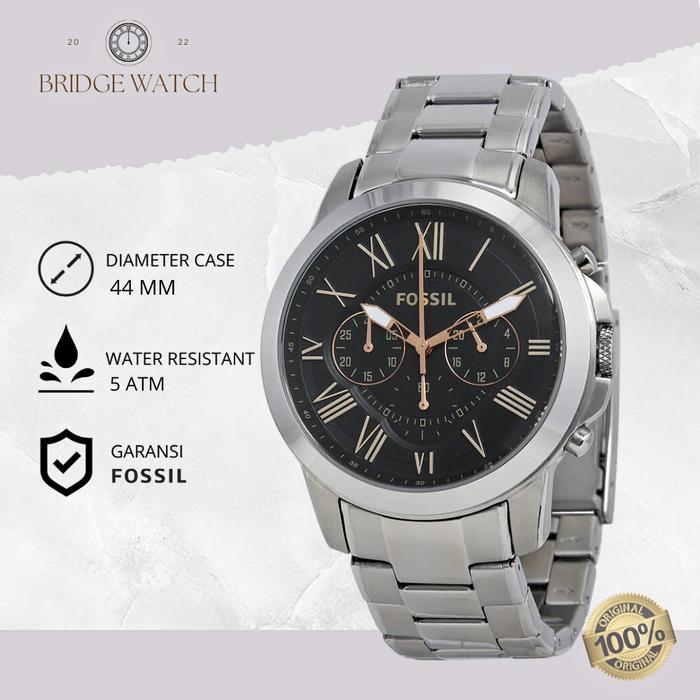 Jam Tangan Pria Fossil Grant Chronograph Silver Stainless Steel Mewah Original FS4994