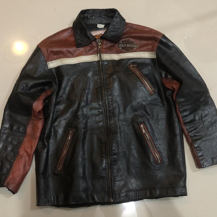 jacket kulit three tone vintage harley davidson