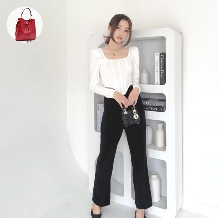fashion atasan blouse kaos kemben bustier kawat tulang putih lengan panjang baru new wanita perempua