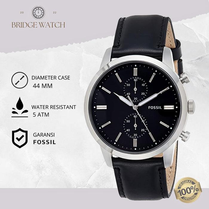 Jam Tangan Pria Fossil Townsman FS5396 Chronograph Kulit Black Casual Original