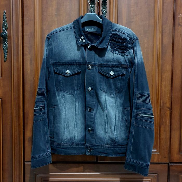 BRAND NEW - Rucas Co Jade Black Denim Biker Jacket Jaket Pria Jeans size L - READY STOCK