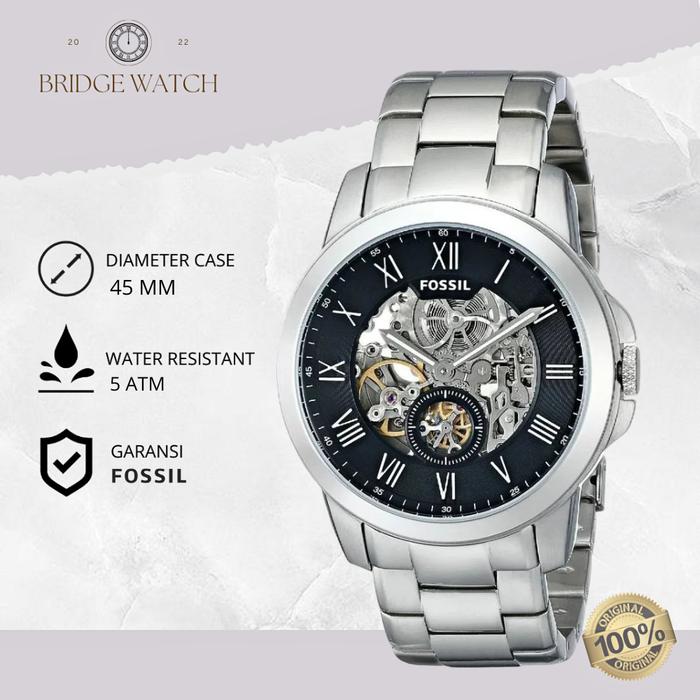 Jam Tangan Fossil Grant Automatic Pria Analog Silver Stainless Steel Mewah Sporty Original ME3055