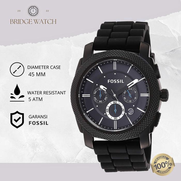 Jam Tangan Pria Fossil Machine FS4487 Chronograph Black Rubber Silicone Casual Sporty Original