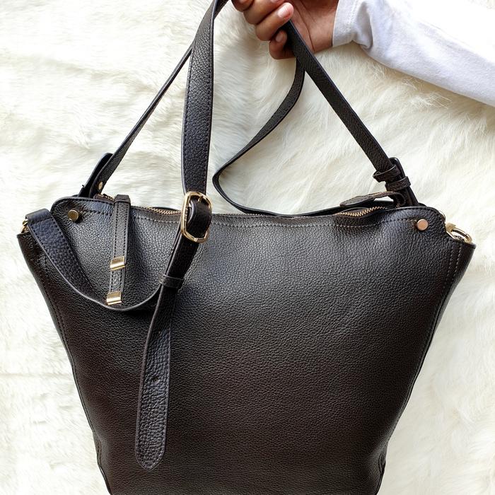 Tas Sisley Selempang Sling Bag Shoulder Hobo Bag Coklat Kulit Asli Wanita